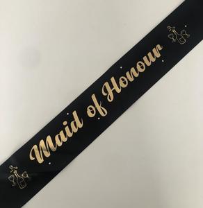 Maid of Honour Sash - Black and Gold *NEW FABRIC*