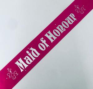 Maid Of Honour Sashes: Maid of Honour Sash (Champagne) - Hot Pink and Silver