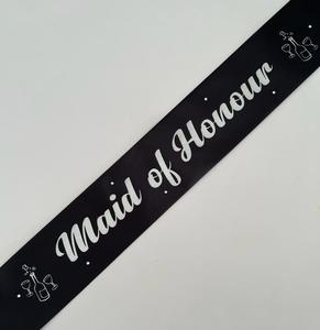 Maid of Honour Sash - Black with Silver *NEW FABRIC*