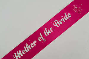 Mother Of The Bride Sashes: Mother of the Bride Sash with Champagne picture - Hot Pink with Silver