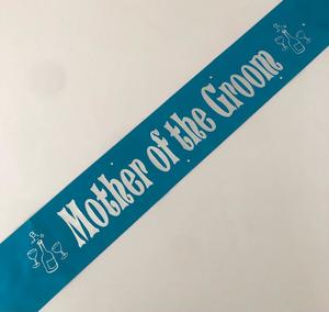 Mother Of The Groom Sashes: Mother of the Groom Sash (Champagne) - Turquoise and Silver