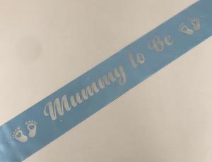 Mummy To Be Sashes: Mummy to Be Sash - Pale Blue with Silver *NEW FABRIC*