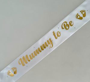 Mummy To Be Sashes: Mummy to Be Sash - White and Gold *NEW FABRIC*