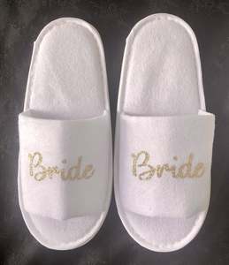 Bride To Be Accessories: Bride Slippers - Light Gold Glitter Script, Style C
