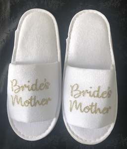 Bride's Mother Slippers - Light Gold Glitter Script, Style C