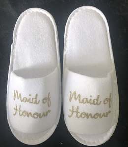 Hen Parties: Maid of Honour Slippers - Light Gold Glitter Script, Style C