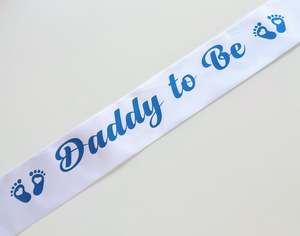 Daddy to Be sash - White with Blue *NEW FABRIC*