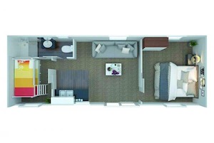 Products: Deluxe 2-brm Cabin 10m x 3.6m From per week