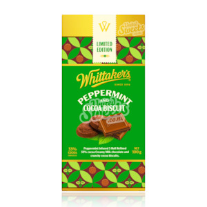 Whittaker’s Peppermint and Cocoa Biscuit Milk Chocolate 100g (Limited Edition)