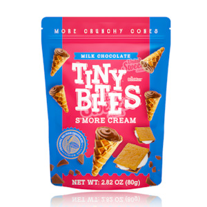 Front: Tiny Bites S'more Cream Waffle Cones Peg Bag 80g