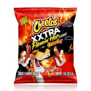 No Gift Boxes Cards: DATED-Cheetos XXTRA Flamin’ Hot Crunchy 28.3g (BEST BEFORE: 02/2025)