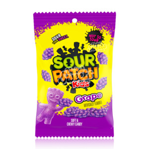 Dated Damage 2: Sour Patch Kids Grape Peg Bag 102g (Made in Canada) BEST BEFORE: 11/2024)