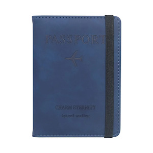 Passport Holder Travel Wallet RFID Blocking PU leather Case Cover - Blue