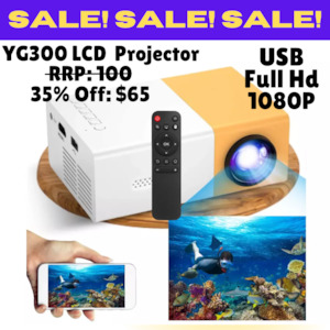 Audio: YG-300 Portable Full Colour LED LCD Mini Projector, 800 Lumen, 1080P - Yellow