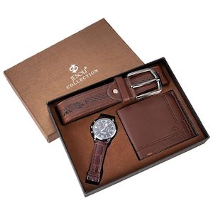 Valentines Day Gifts 3-in-1 Luxury Gift set, Leather Watch, Wallet n Belt for Mens