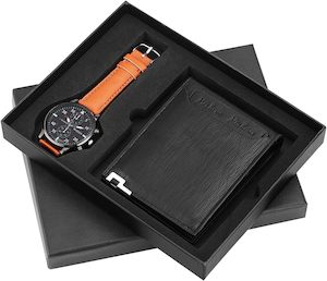 Men's 2-in-1 Gift Set Leather Wallet and Watch for Men's