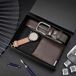 Gift Set: Hot Selling 3-in-1 Gift Set Luxury Leather Wallet, Watch and Belt for Men's