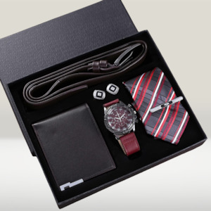 Valentines Day Gift Leather Wallet, Watch Belt Tie Wallet Cufflinks Gift set in one Box