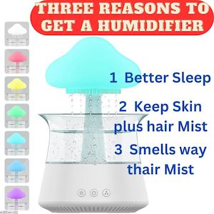 Home Appliances: 300ml Home Decor Rain Cloud Mashroom Water Drip Humidifier, 7 Color LED Night Lights with Remote
