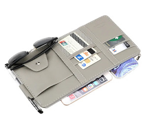 Car Accessories: Leather Car Sun Visor With Multi-card Holder, Storage Wallet - Grey