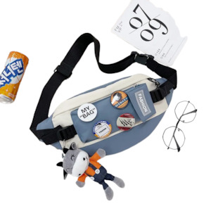 Shoulder Crossbody Large Fanny Pack with Adjustable Strap Bag - Blue + White