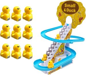 3 Duck Slide Toy Set, Funny Automatic Stair-Climbing Race Track with Lights n Music