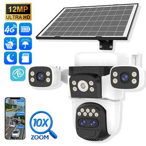 Frontpage: 12MP 4G Sim Card 3 Lenses 360° Solar Powered PTZ CCTV Camera, AI Human Detection