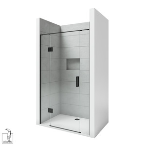 Scenic 3-Sided Hinged Tiled Shower 1200mm x 900mm - Matte Black