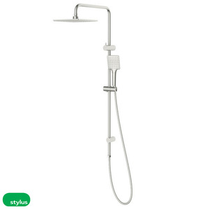 Rail Hand Column Showers: Basis Square Rail Shower with Overhead - 3 Colour Options
