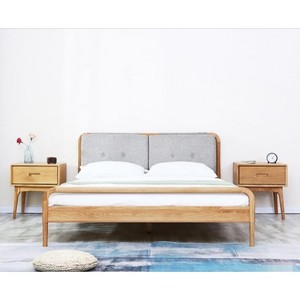 Products: Navia Solid oak Queen Size Bed Frame with Upholstered Headboard