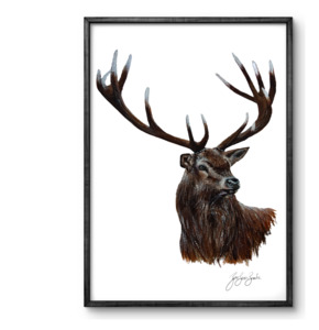 Red Stag Watercolour Print - Unjustified Risk