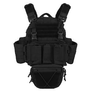 Vest: Vest Quick Release Plate Carrier Adjustable MOLLE Vest w/ Dump Sub Pouch - Black