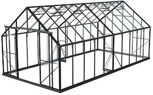 3.2m x 6.4m Glasshouse 4mm Toughened Glass with Black Frame