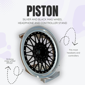 Products: Piston the Silver and Black Mag Wheel Headphone and Controller Stand