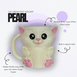 Pearl the White Cat Ice Cream Pint Holder