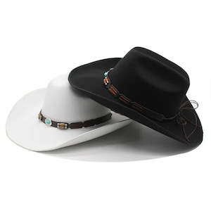 Fedoras Hats: Woolen Hat, Turquoise Belt, Western Denim
