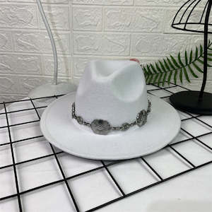 Fedoras Hats: Hat Silver Square Chain Top Hat Wide Brim Flat Edge Woolen Fedora Hat