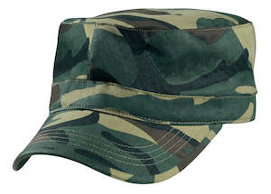 Flat Caps: Camo Military Cap – Brushed Cotton Twill, Pre-Curved Peak, Adjustable Fit