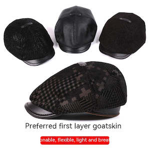 Men’s Genuine Leather Newsboy Cap – Goat Skin Octagonal Beret | Warm & Stylish