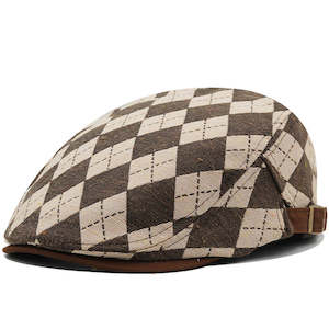 Retro Plaid Cheesecutter Cap – Lightweight Cotton Flat Cap (Adjustable Fit)