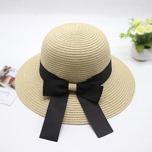 Women Summer Travel Beach UV Protection Bowknot Wide Brim Straw Hat Travel Hat