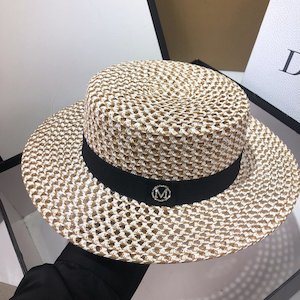 HT208 Retro Wide Brim Letter M Straw Hat Ladies Sun Hats Travel Hat