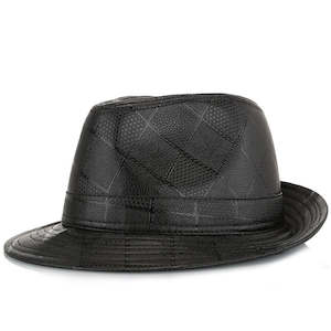 Fashion Plaid Pu Texture Bowler Hat