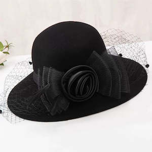 French Banquet Net Yarn Rose Wool Woolen Bowler Hat