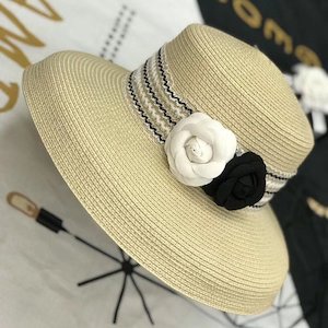 Straw Hats: Camellia Retro Elegant Sunshade Straw Hat