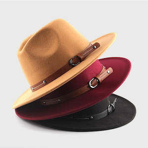 Cowboy Hats: Monochrome Belt Metal Buckle Simple Big Brim Jazz Cowboy Hat