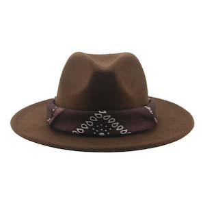 Cowboy Hats: Paisley Ribbon Wide Brim Woolen Top Hat Felt Cowboy Hat