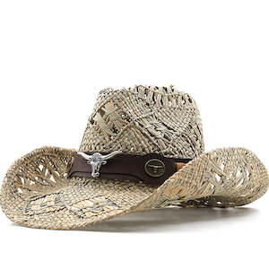 Cowboy Hats: Belt Decoration Natural Grass Hand-knitted Western Cowboy Hat