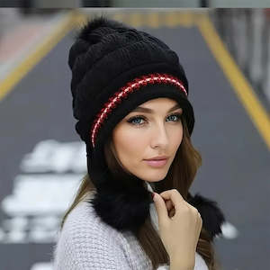 Beanies: Cozy Fleece-Lined Knit Beanie with Ear Flaps & Pompom – Winter Hat for Women (Warm, Stylish, Multiple Colors)