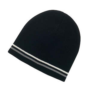 Double Stripe Beanie – Acrylic Knit, One Size Fits Most, Contrast Double Stripe
